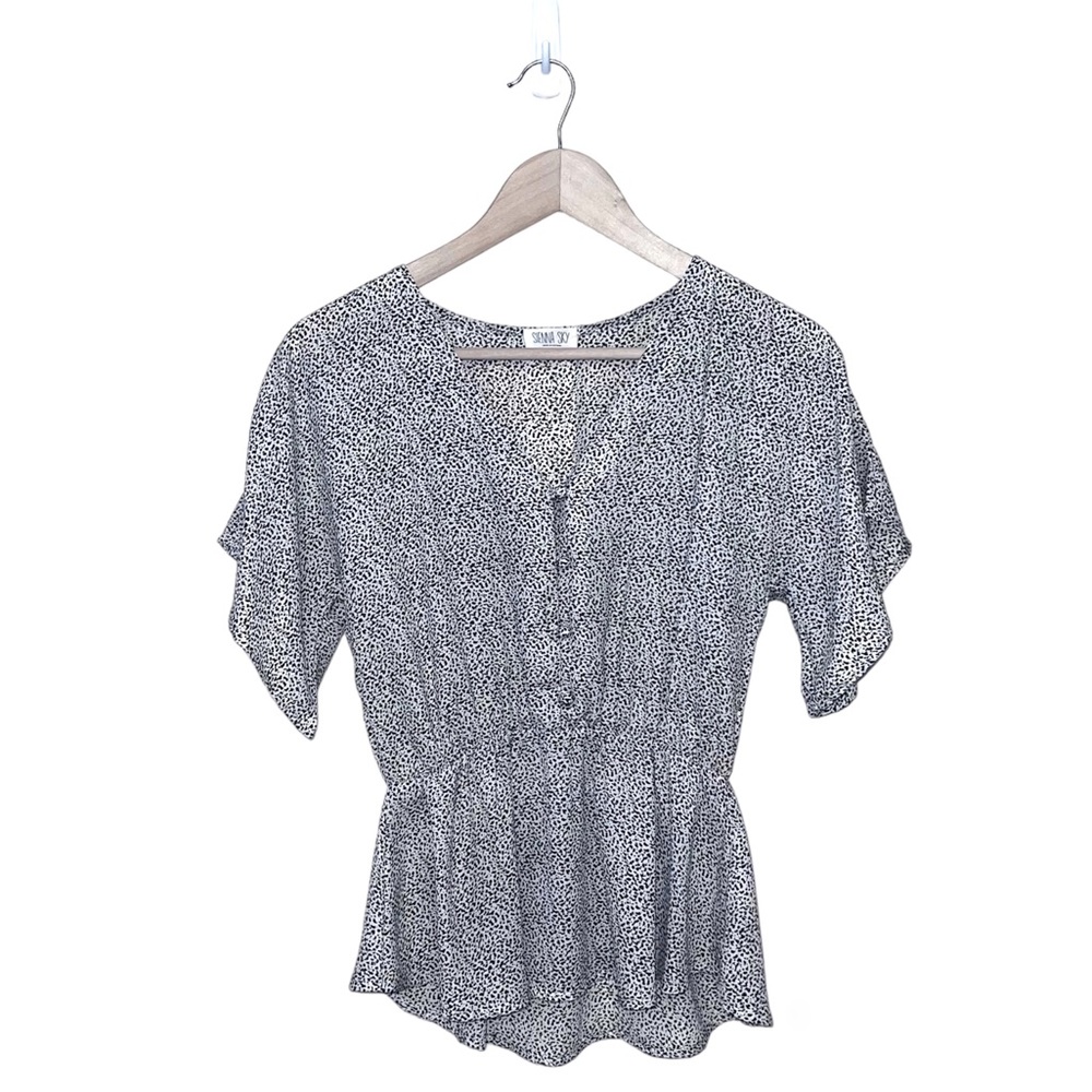 Sienna Sky Black and White Printed Peplum Blouse Size XS